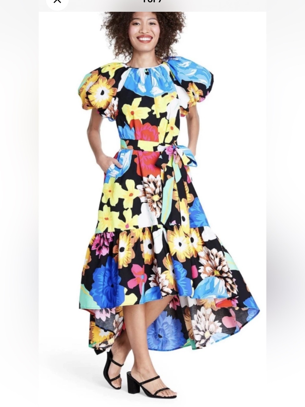 Christopher John Rogers Target Puff Sleeve Floral Dress hi low XXS